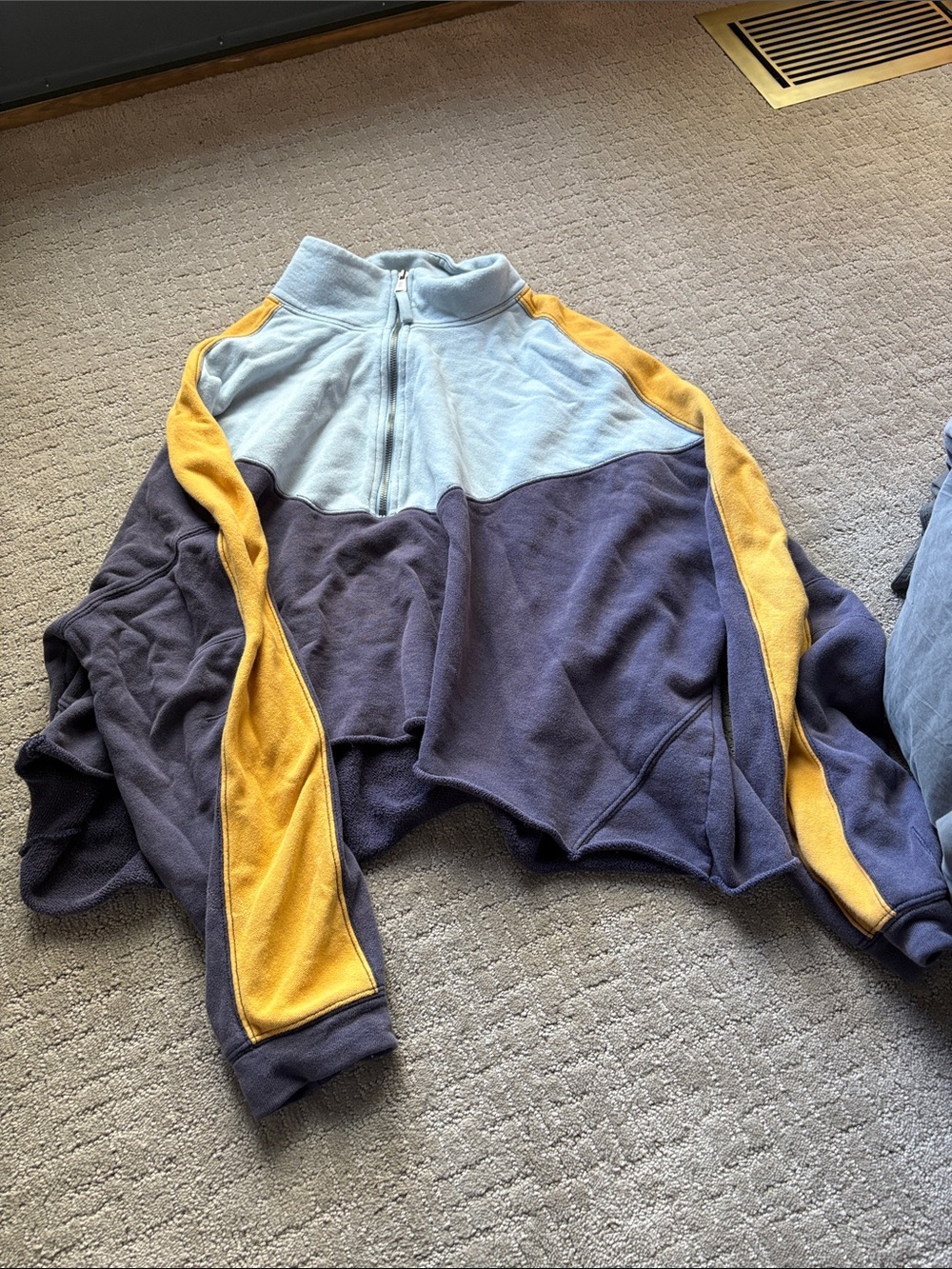 Men's Colorblock Quarter-Zip Fleece Sweater - Blue, Light Blue & Yellow
